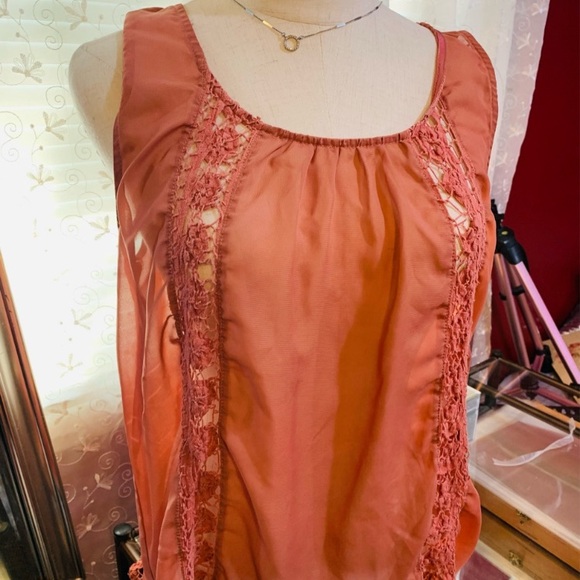 Daytrip Tops - Daytrip Crochet-Trim Rust Orange Sleeveless Top